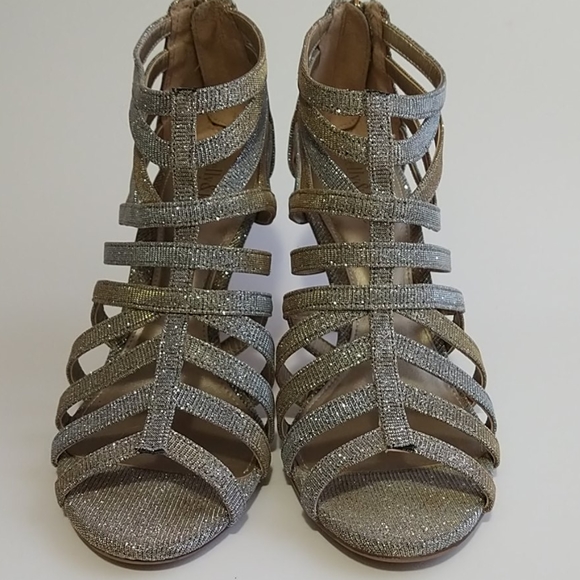 Kelly & Katie Gold/Silver Strappy Sparkle Heels - Picture 7 of 11